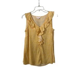Lauren Conrad Floral Ruffle Tank Top Sleeveless Yellow V Neck Size XS